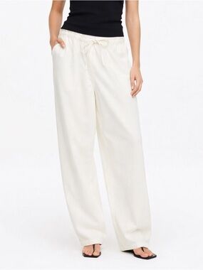 Arket Wide Leg Pants Women’s XXS Cream Cotton Drawstring Casual Minimalist